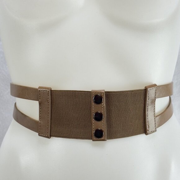 JESSICA SIMPSON Women's Tan Faux Leather Double Strap Belt Elastic Panel Size 12 - Picture 1 of 10